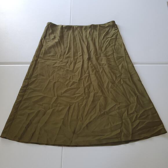J.Crew Skirt Womens XXL Olive Green A-Line Midi Satin Polyester Slip Style AC467 - Picture 1 of 8